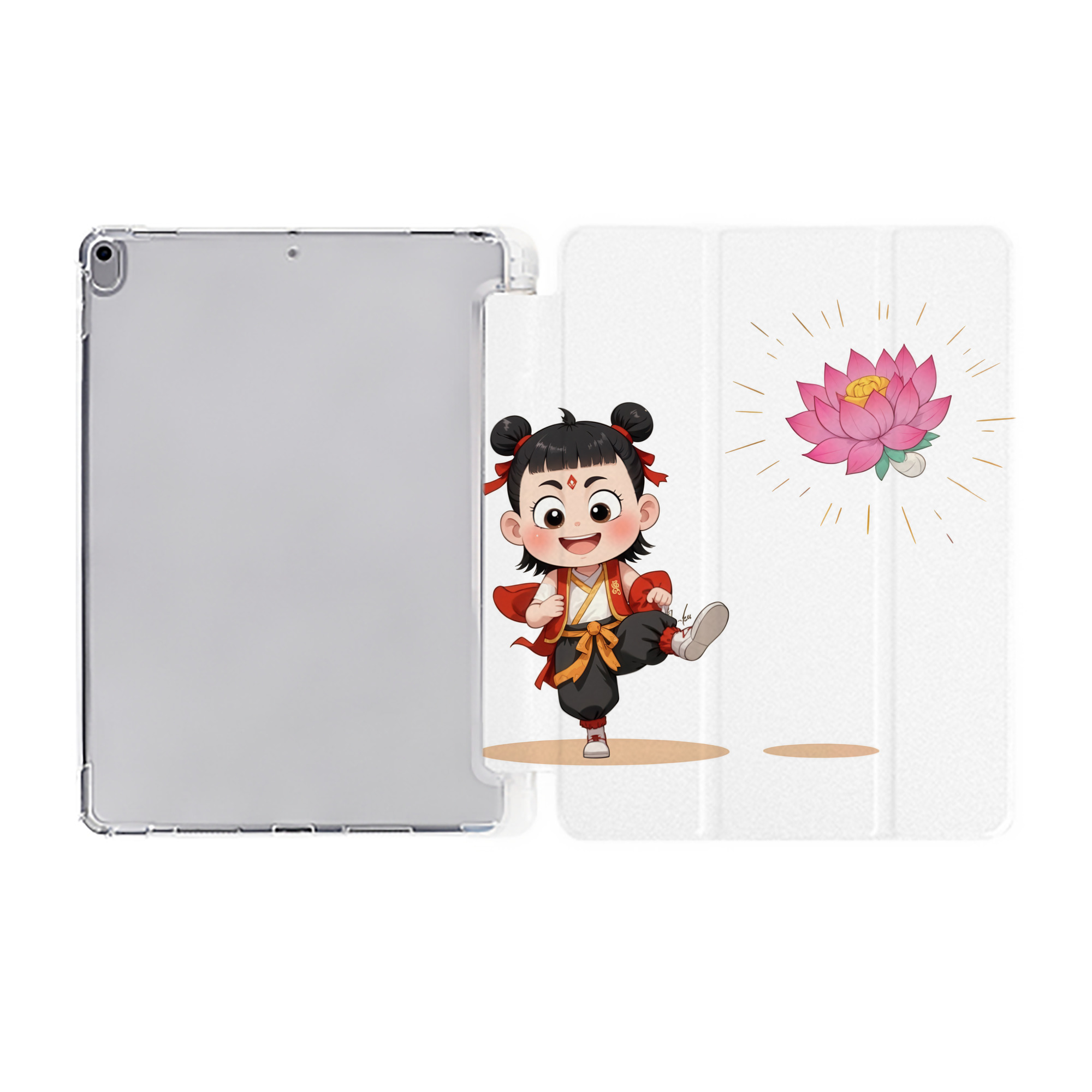 （画像用） Ne Zha 2 ナタ 魔童の大暴れ IPad ケース ペン収納付き 三つ折りスタンド PUレザー×シリコン 対応機種9.5/10.5/10.9インチ